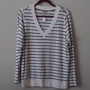 Banana Republic White and Black Striped Top
